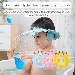 Shower Cap for Kids with Ear Protection & Baby Learning Drinking Cup Pack1 Combo